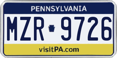 PA license plate MZR9726