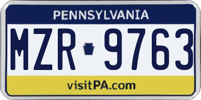 PA license plate MZR9763