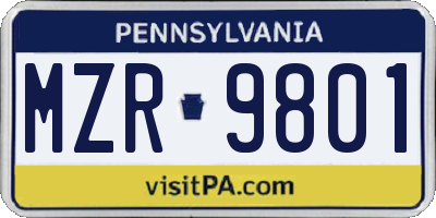 PA license plate MZR9801