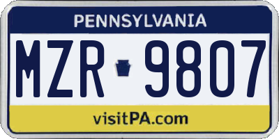 PA license plate MZR9807