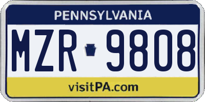 PA license plate MZR9808