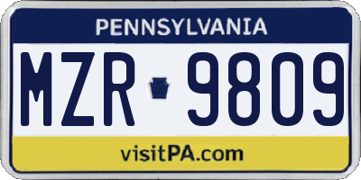 PA license plate MZR9809