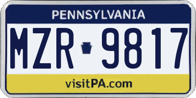 PA license plate MZR9817
