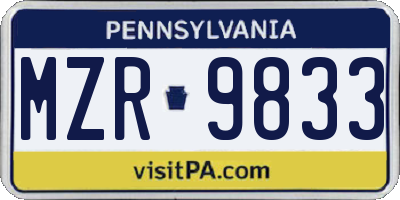 PA license plate MZR9833