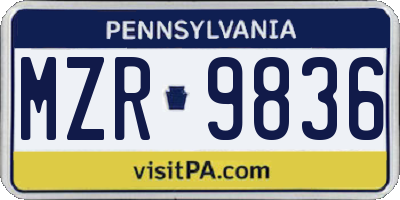 PA license plate MZR9836