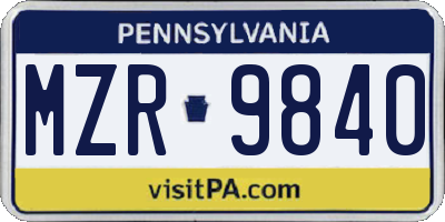 PA license plate MZR9840