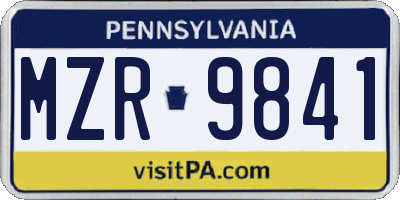 PA license plate MZR9841