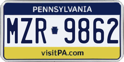 PA license plate MZR9862