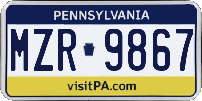 PA license plate MZR9867