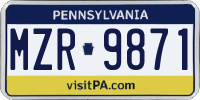 PA license plate MZR9871
