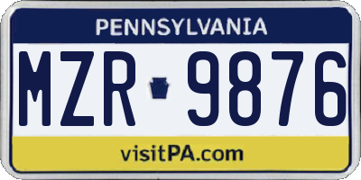 PA license plate MZR9876