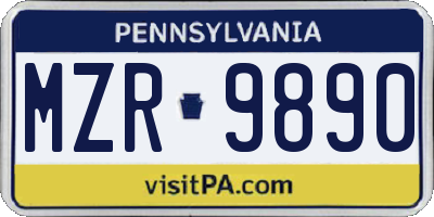 PA license plate MZR9890