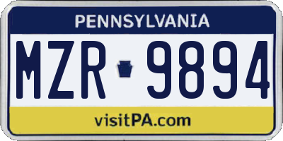 PA license plate MZR9894