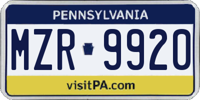 PA license plate MZR9920