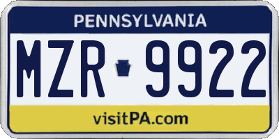 PA license plate MZR9922