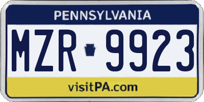 PA license plate MZR9923