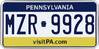 PA license plate MZR9928