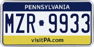 PA license plate MZR9933
