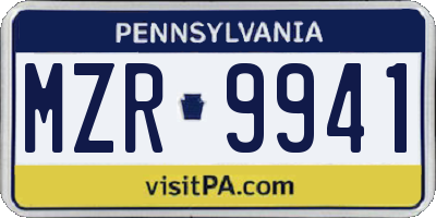 PA license plate MZR9941