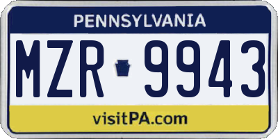 PA license plate MZR9943