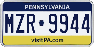 PA license plate MZR9944