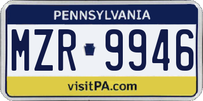 PA license plate MZR9946