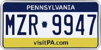 PA license plate MZR9947