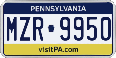 PA license plate MZR9950