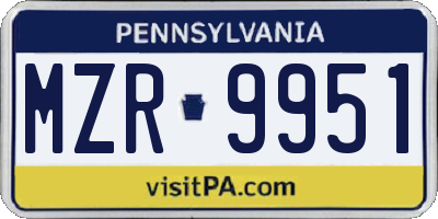 PA license plate MZR9951