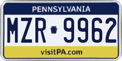 PA license plate MZR9962