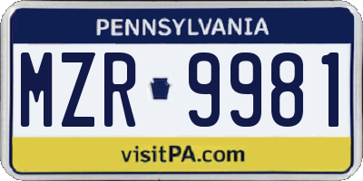 PA license plate MZR9981