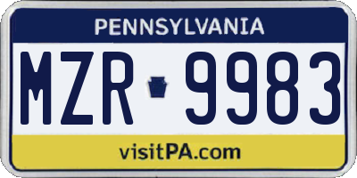 PA license plate MZR9983