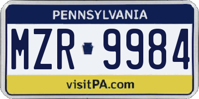 PA license plate MZR9984