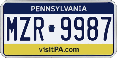 PA license plate MZR9987