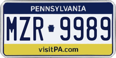 PA license plate MZR9989