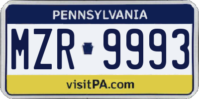 PA license plate MZR9993