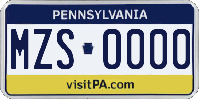 PA license plate MZS0000