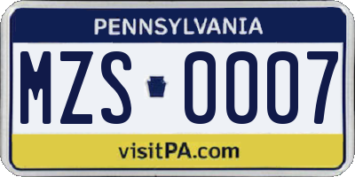 PA license plate MZS0007