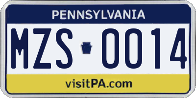 PA license plate MZS0014