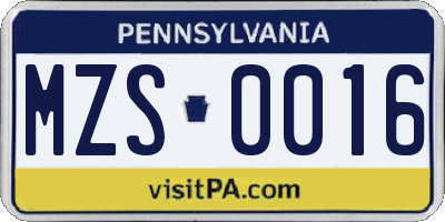PA license plate MZS0016