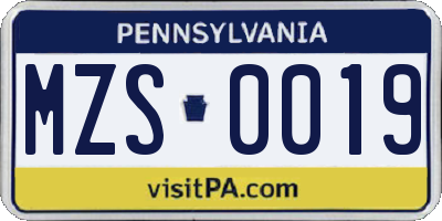 PA license plate MZS0019