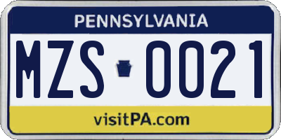 PA license plate MZS0021