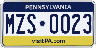 PA license plate MZS0023