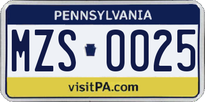 PA license plate MZS0025