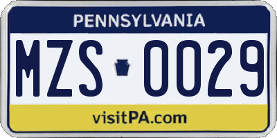 PA license plate MZS0029
