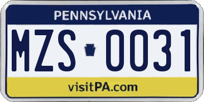 PA license plate MZS0031