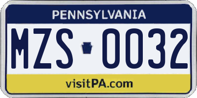 PA license plate MZS0032