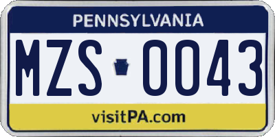 PA license plate MZS0043