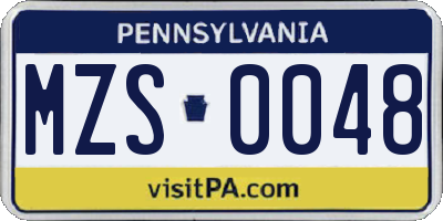 PA license plate MZS0048