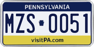 PA license plate MZS0051